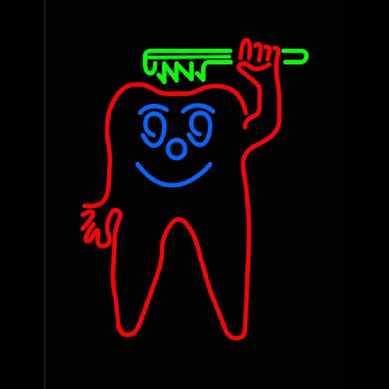 Teeth With Green Tooth Brush Neon Sign