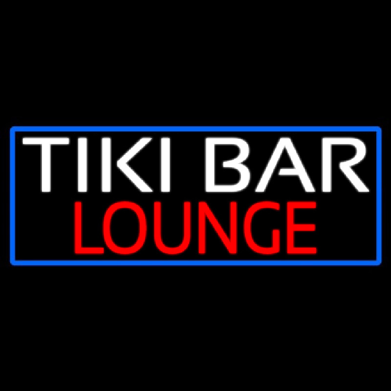 Tiki Bar Lounge With Blue Border Neon Sign