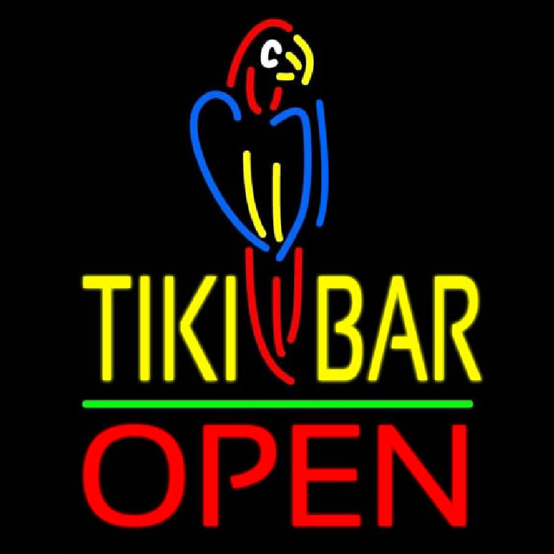 Tiki Bar With Parrot Open Neon Sign