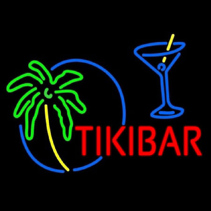 Tiki Bar With Wine Glass Neon Sign