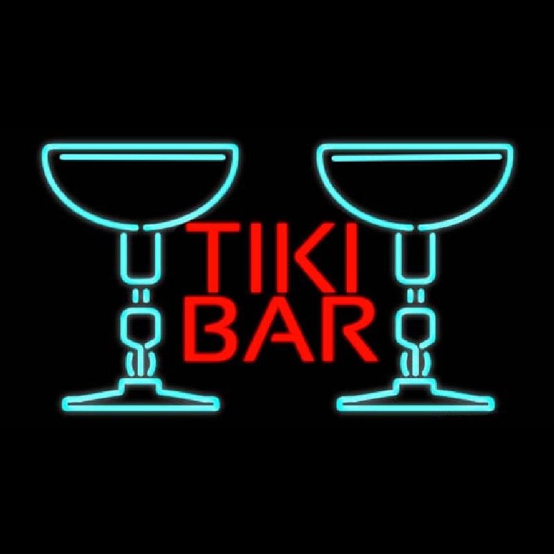 Tiki Bar with Two Martini Glasses Real Neon Glass Tube Neon Sign