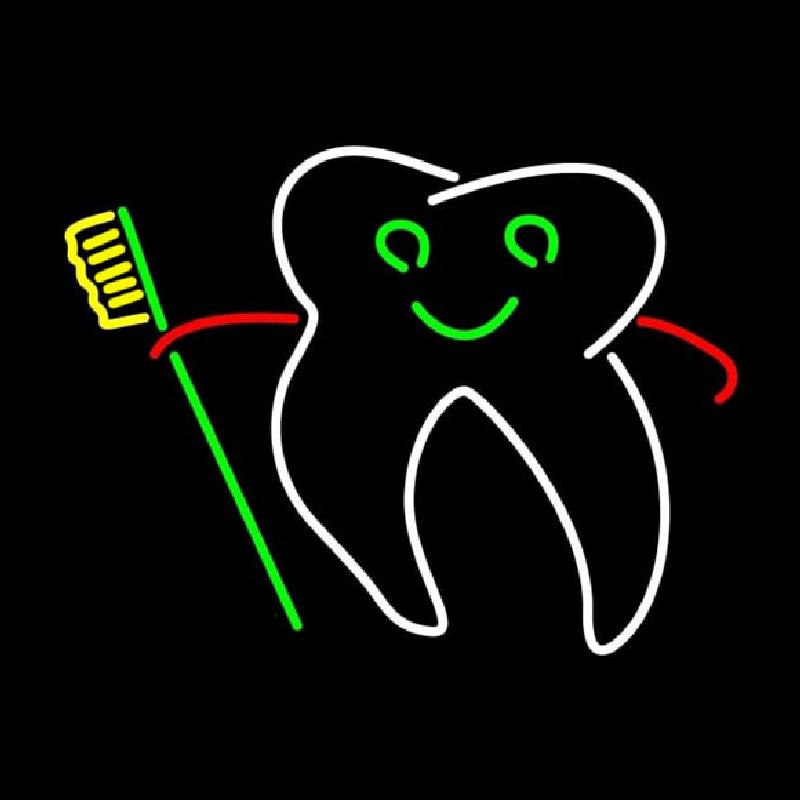 Tooth With Brush Logo Neon Sign