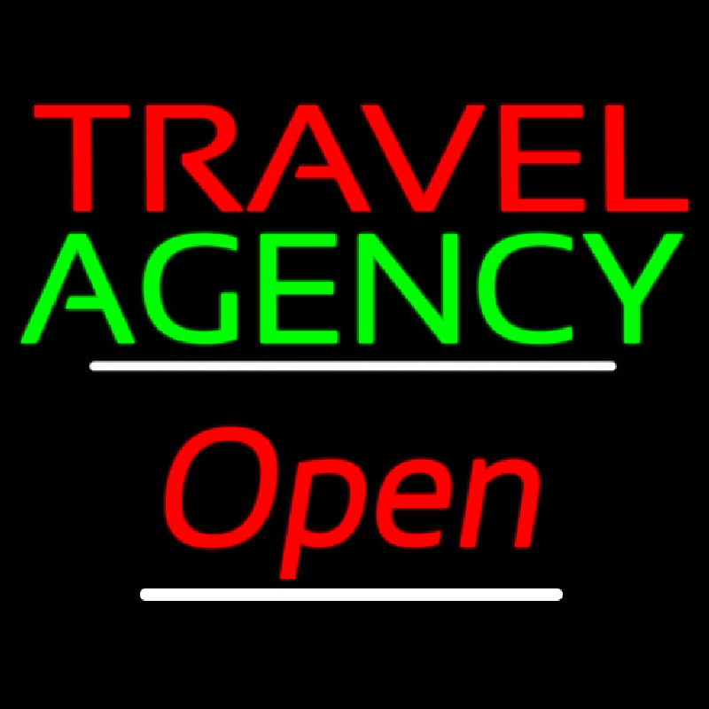 Travel Agency Open White Line Neon Sign
