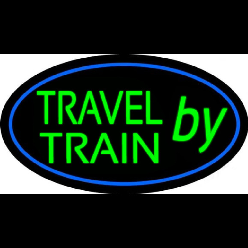 Travel By Train With Blue Border Neon Sign