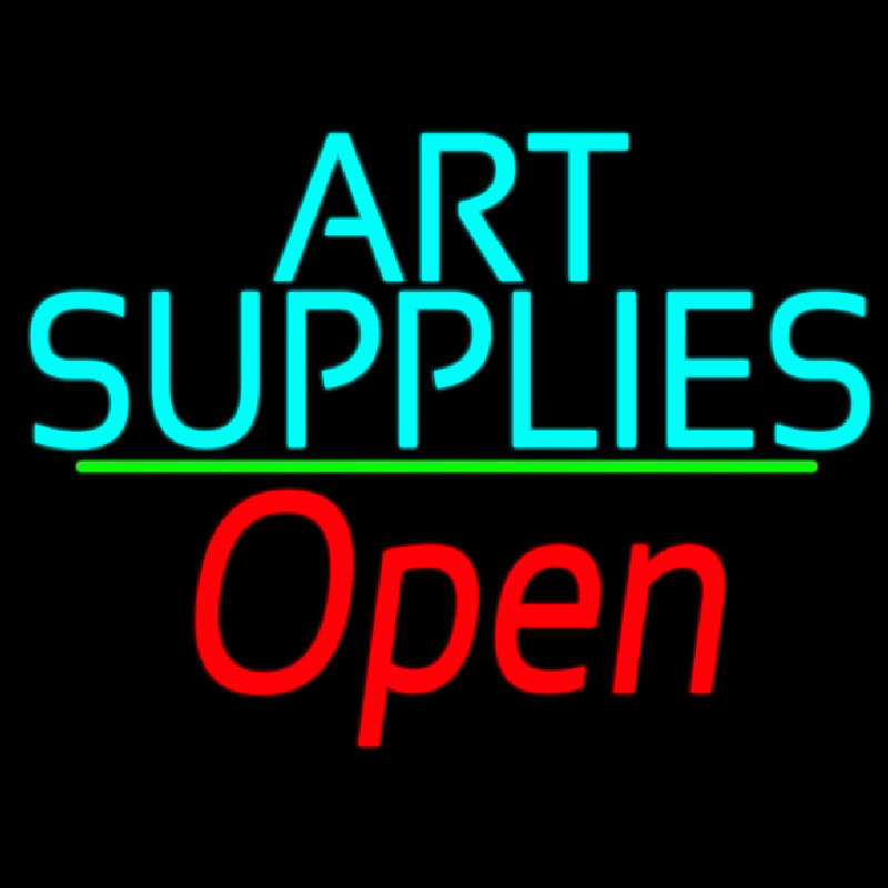 Turquoise Art Supplies With Open 2 Neon Sign