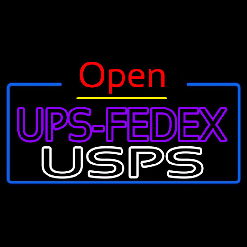 Ups Fede  Usps With Open 4 Neon Sign