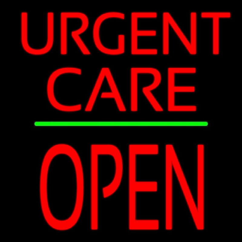 Urgent Care Block Open Green Line Neon Sign