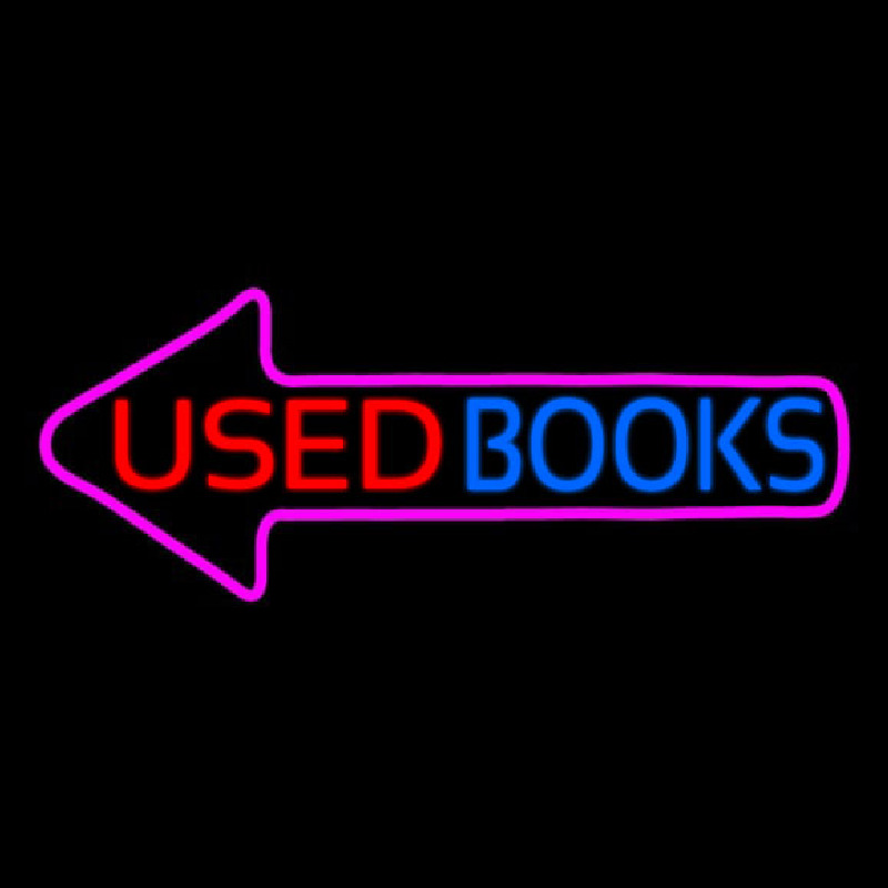 Used Books With Arrow Neon Sign