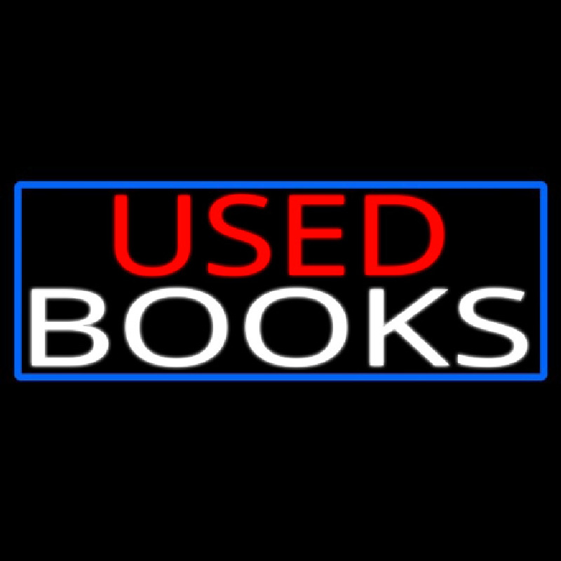 Used Books With Blue Border Neon Sign