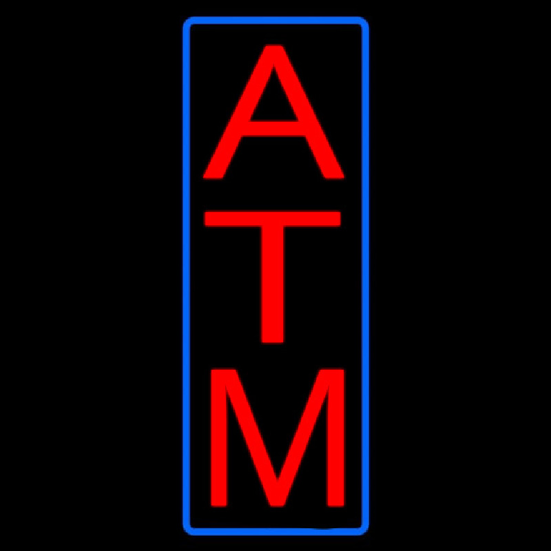 Vertical Atm Blue Border Neon Sign