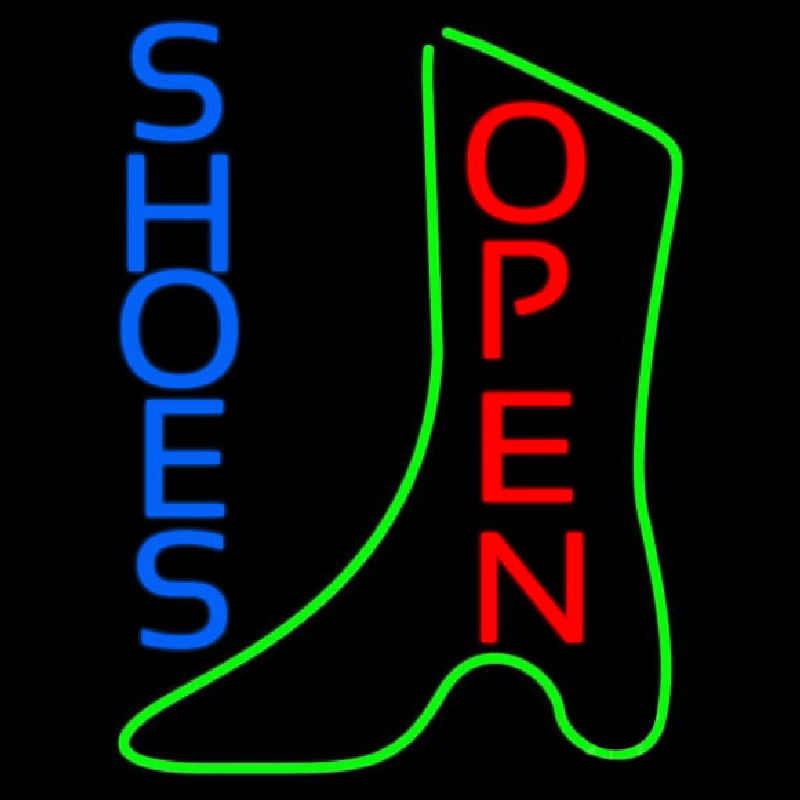 Vertical Blue Shoes Open Neon Sign