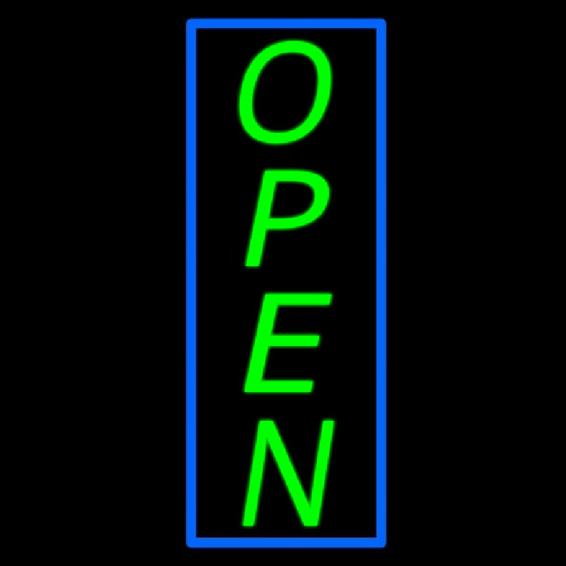 Vertical Open With Blue Border Neon Sign