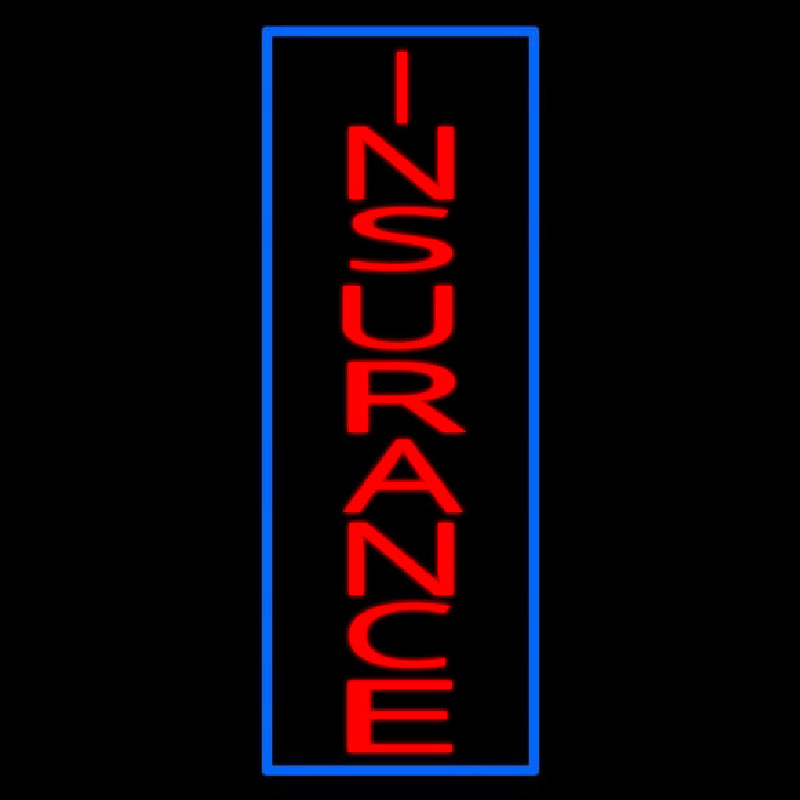 Vertical Red Insurance Blue Border Neon Sign