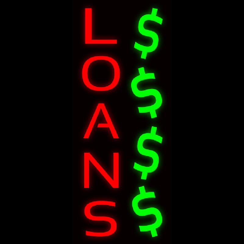 Vertical Red Loans Dollar Logo Neon Sign