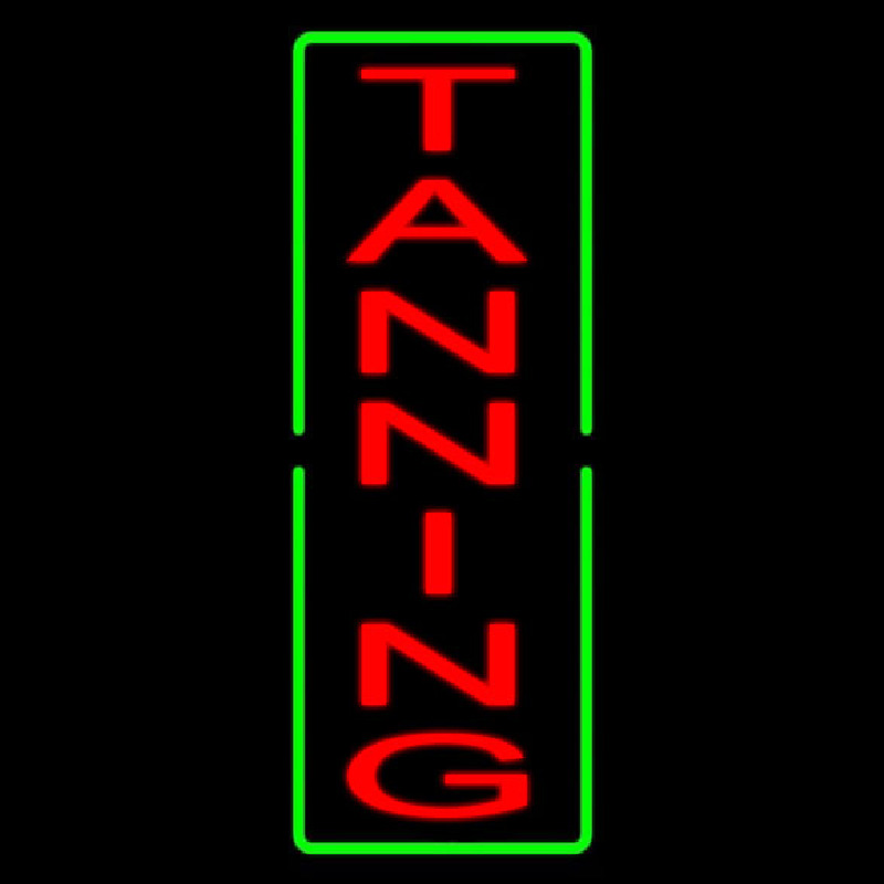 Vertical Red Tanning Green Border Neon Sign