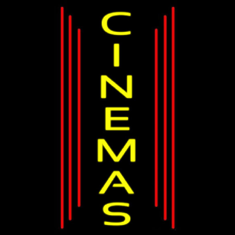Vertical Yellow Cinemas Neon Sign