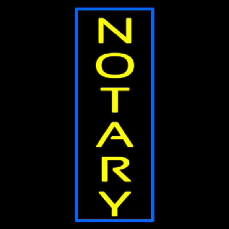 Vertical Yellow Notary Blue Border Neon Sign