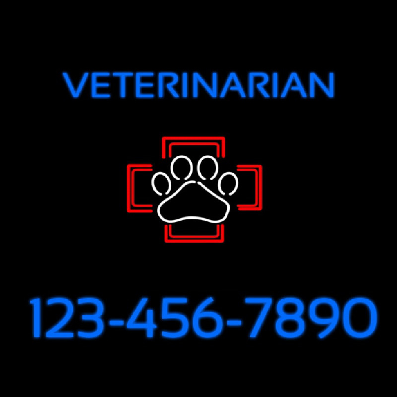 Veterinarian With Phone Number Neon Sign