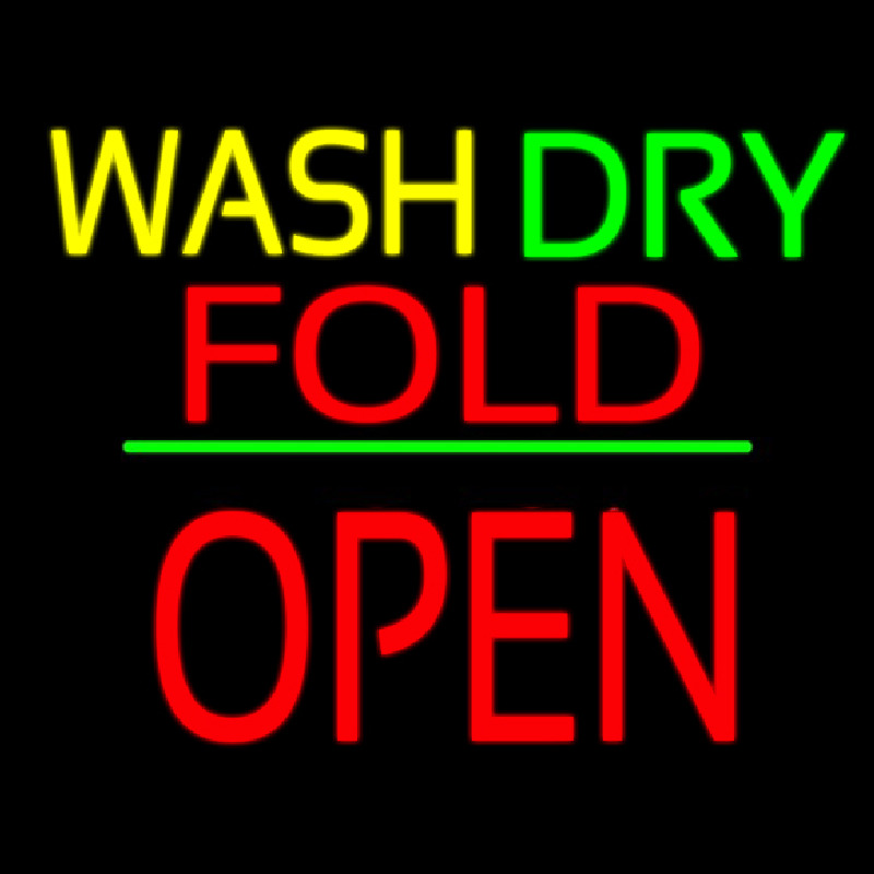 Wash Dry Fold Block Open Green Line Neon Sign
