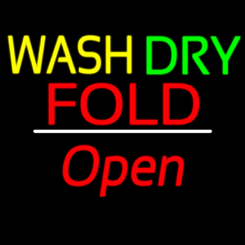 Wash Dry Fold Open White Line Neon Sign