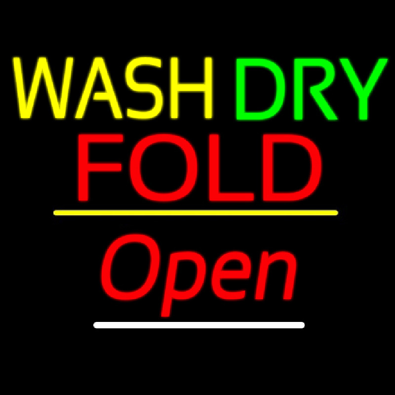 Wash Dry Fold Open Yellow Line Neon Sign