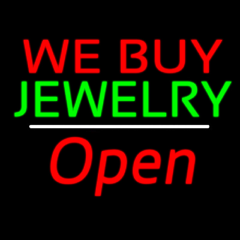 We Buy Jewelry Block Open White Line Neon Sign