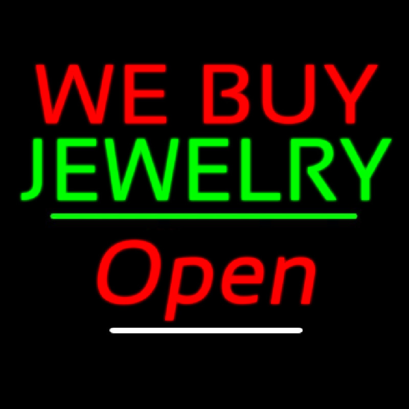 We Buy Jewelry Open Green Line Neon Sign