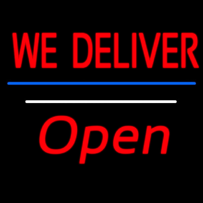 We Deliver Open White Line Neon Sign