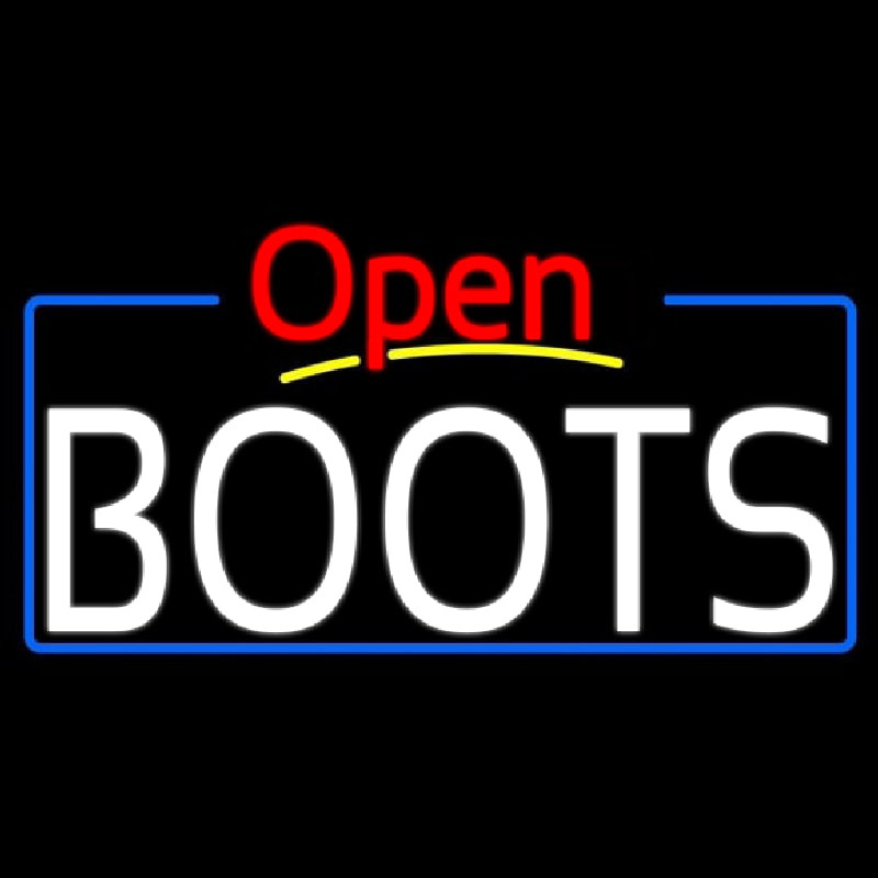 White Boots Open With Border Neon Sign