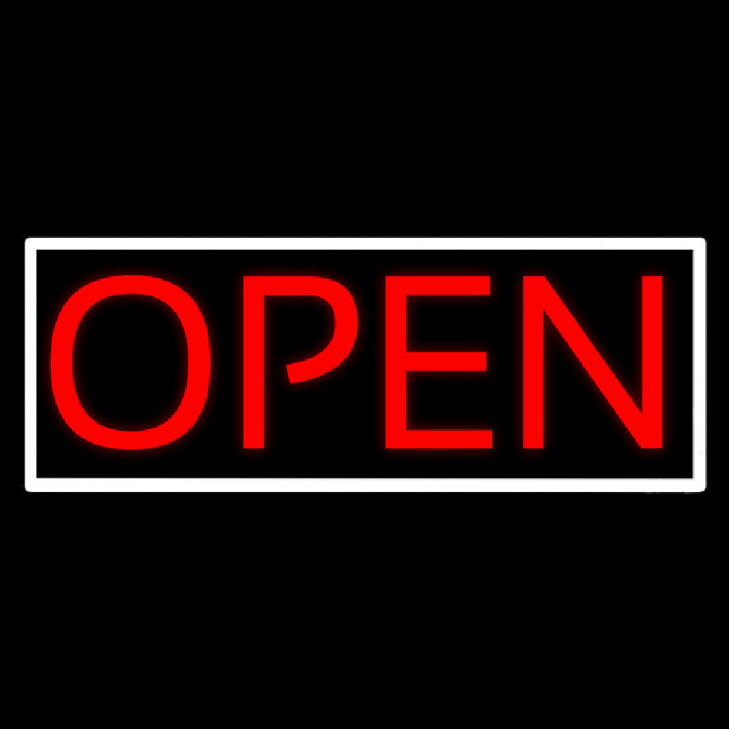 White Border Open Neon Sign