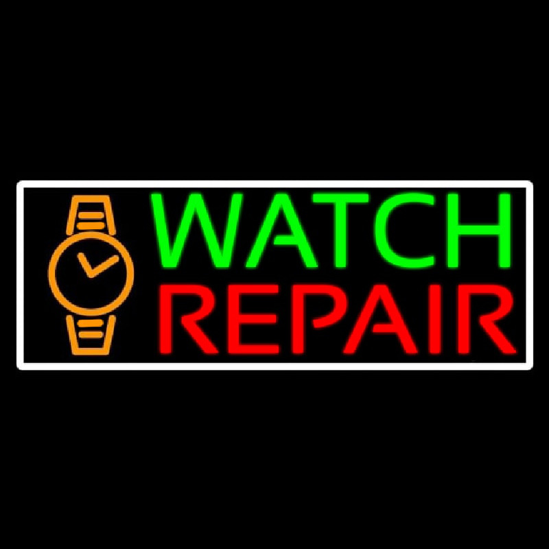 White Border Watch Repair With Logo Neon Sign