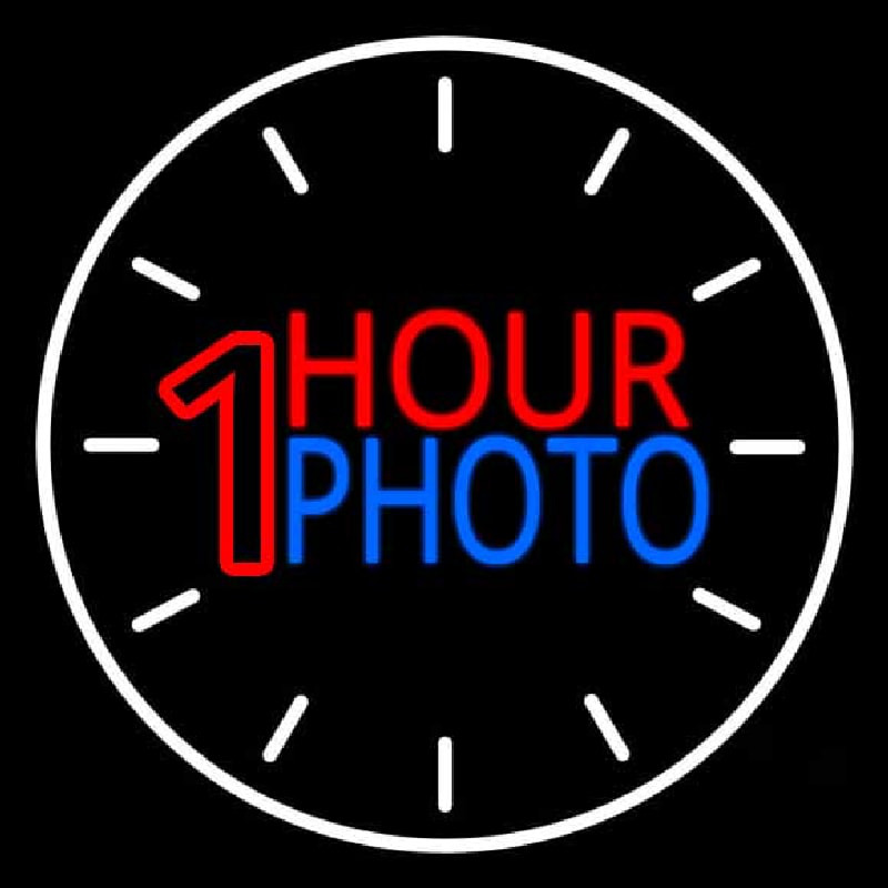 White Circle With 1 Hour Photo Neon Sign