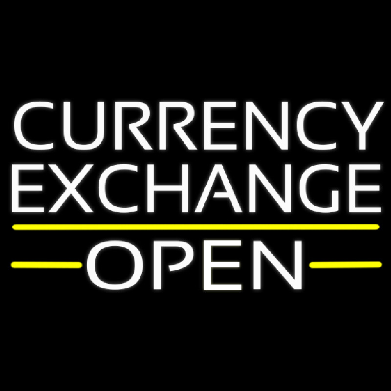 White Currency E change Open Neon Sign