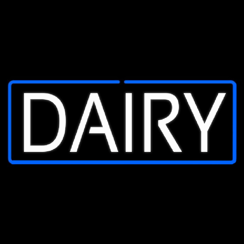 White Dairy With Blue Border Neon Sign