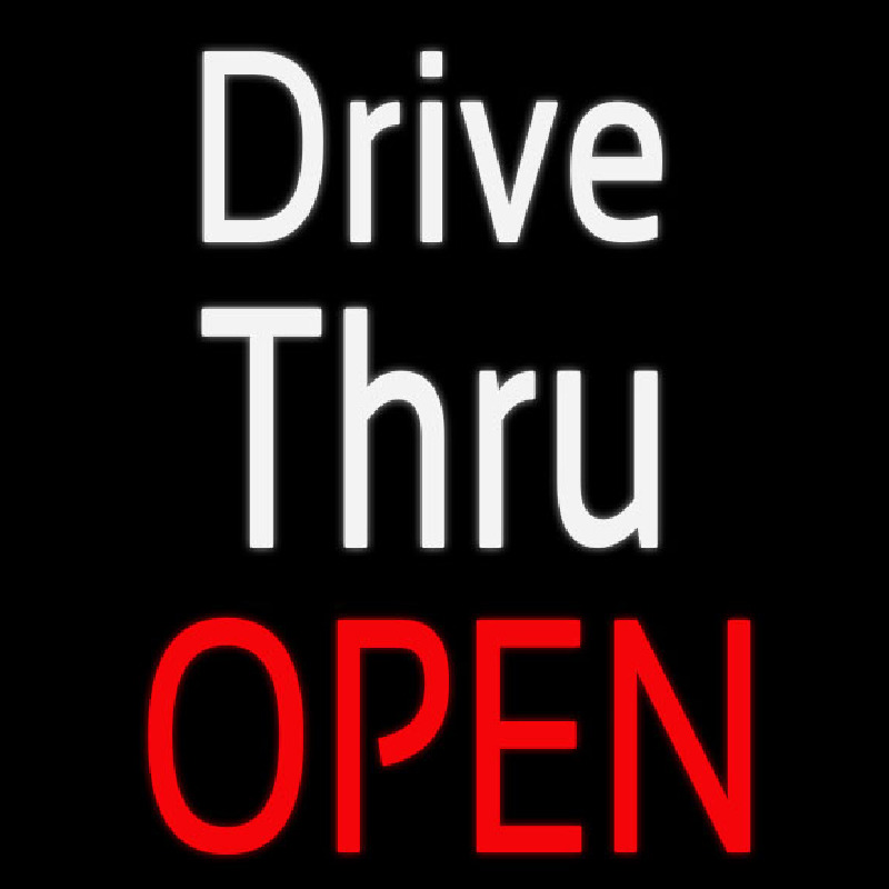 White Drive Thru Red Open Neon Sign