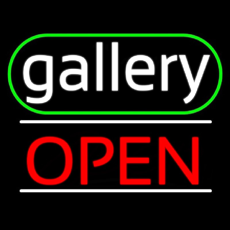 White Letters Gallery With Open 3 Neon Sign