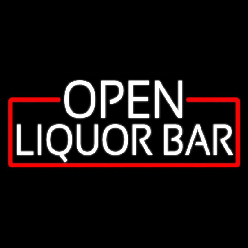 White Liquor Bar With Red Border Neon Sign