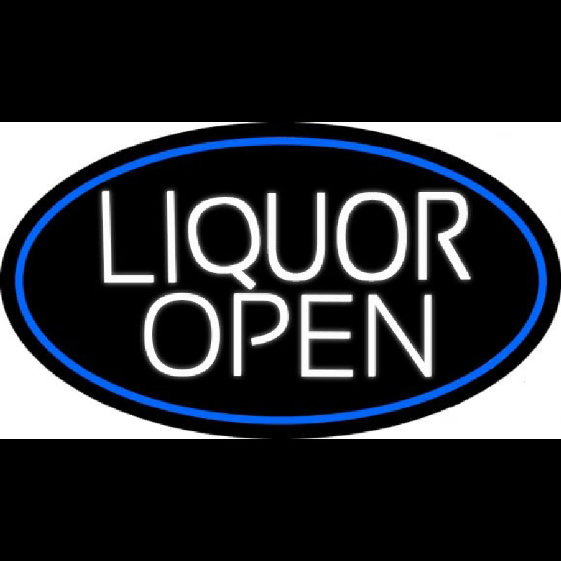 White Liquor Open Oval With Blue Border Neon Sign