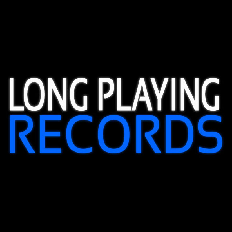 White Long Playing Blue Records Block 1 Neon Sign