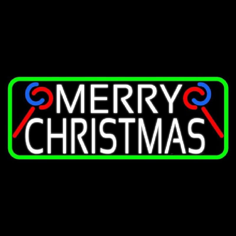 White Merry Christmas With Candy Stick Neon Sign