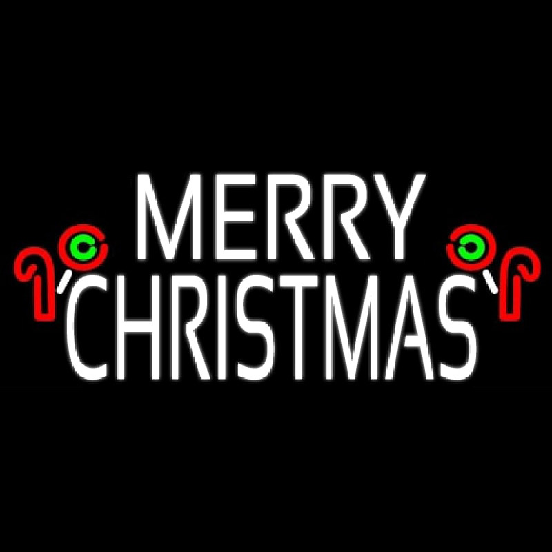 White Merry Christmas With Candy Stick Neon Sign