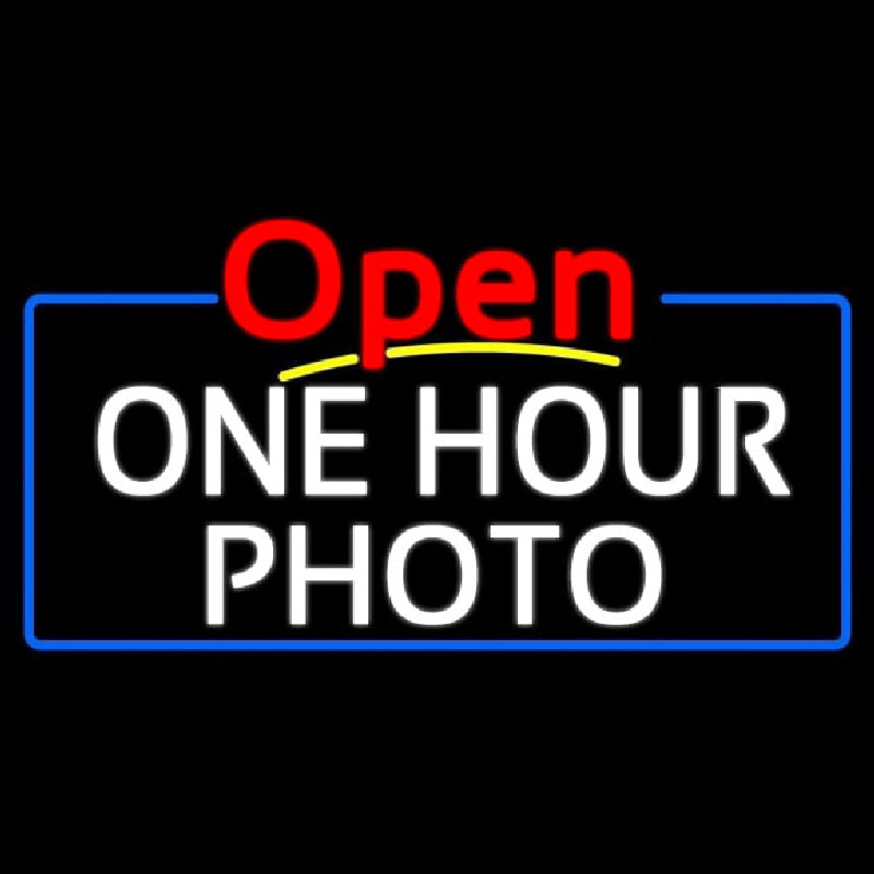 White One Hour Photo Open 4 Neon Sign