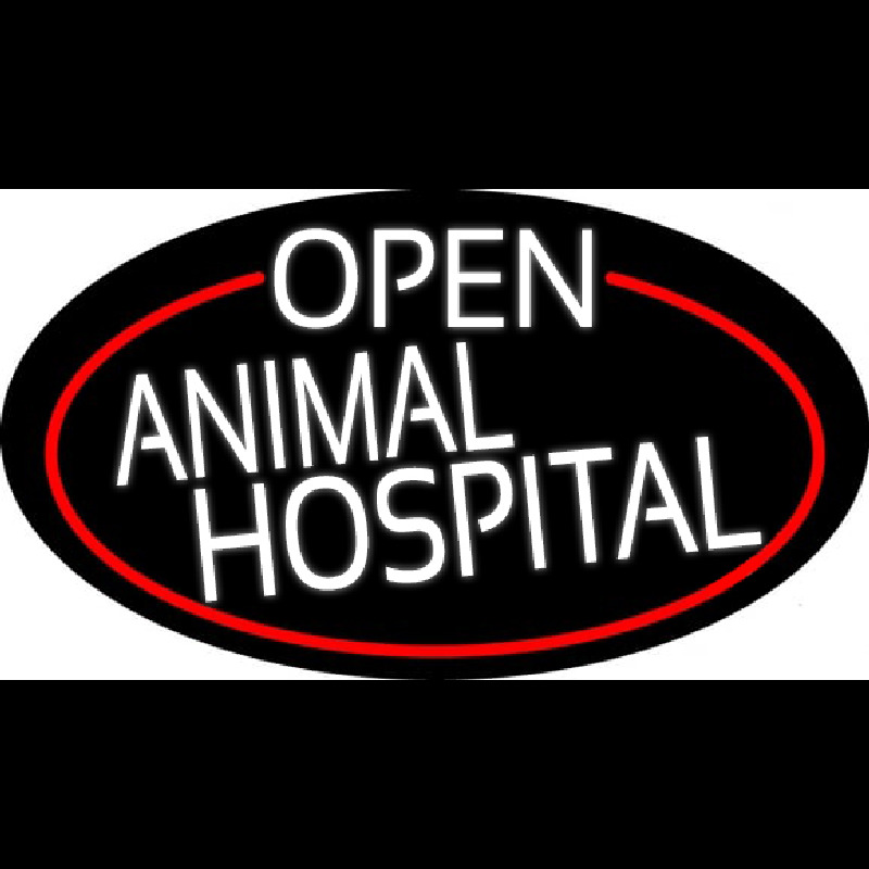 White Open Animal Hospital Oval With Red Border Neon Sign