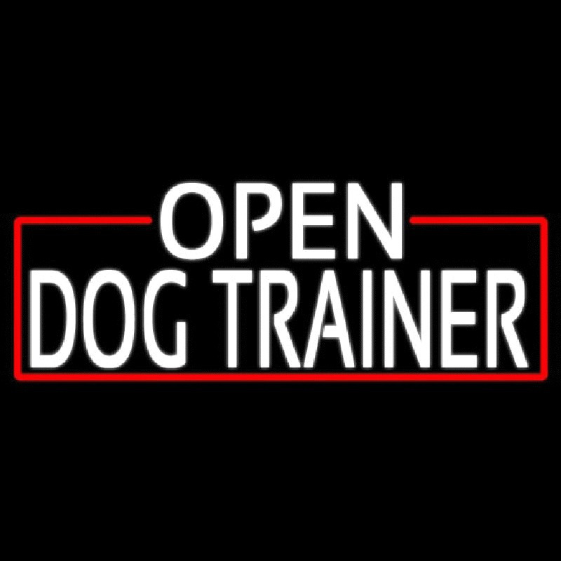 White Open Dog Trainer With Red Border Neon Sign