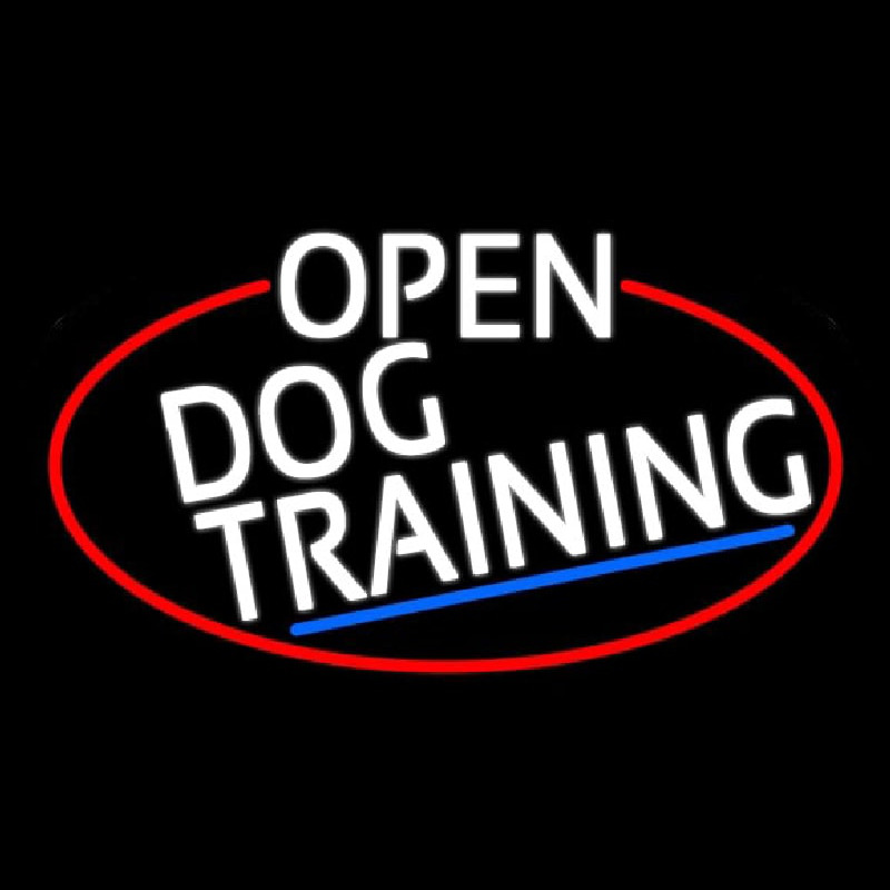 White Open Dog Training Oval With Red Border Neon Sign