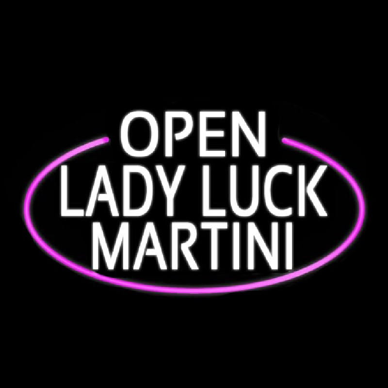 White Open Lady Luck Martini Oval With Pink Border Real Neon Glass Tube Neon Sign