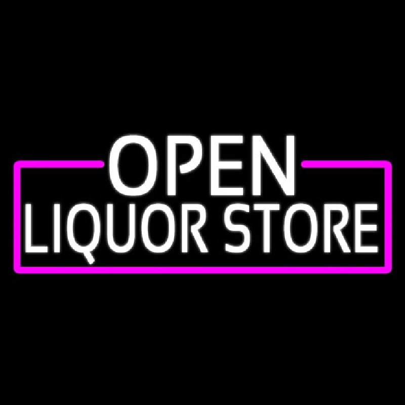 White Open Liquor Store With Pink Border Neon Sign