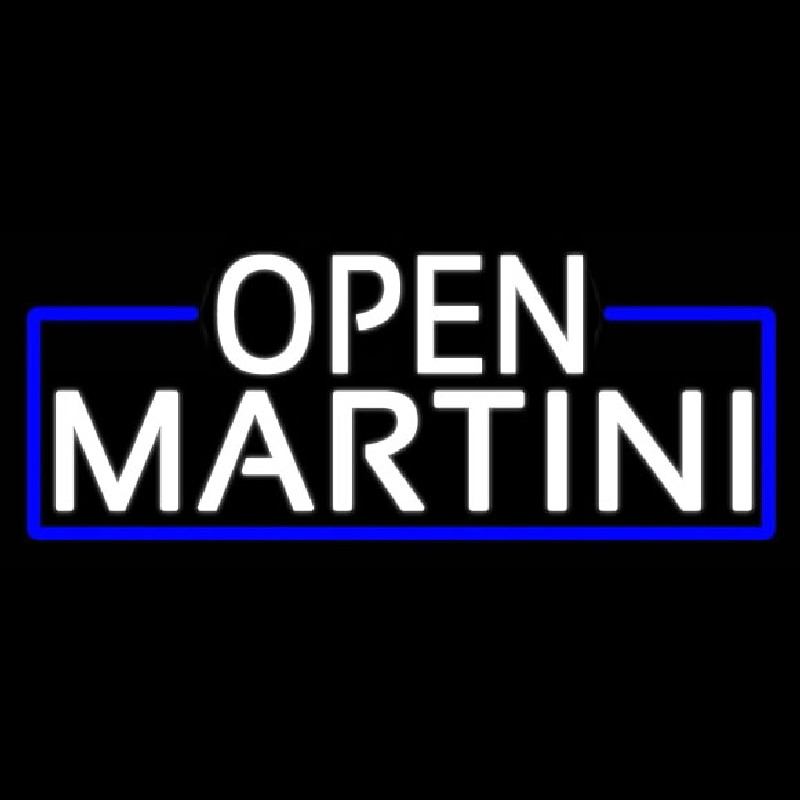 White Open Martini With Blue Border Real Neon Glass Tube Neon Sign