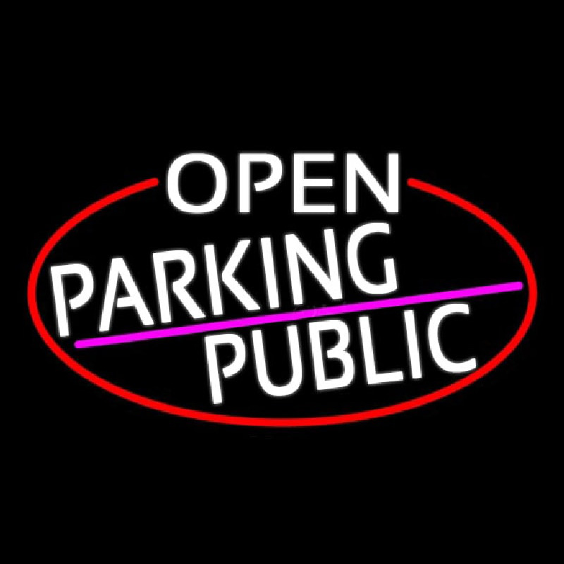 White Open Parking Public Oval With Red Border Neon Sign
