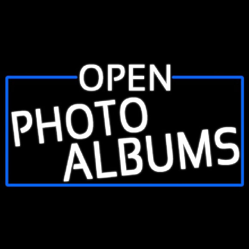 White Open Photo Albums With Blue Border Neon Sign